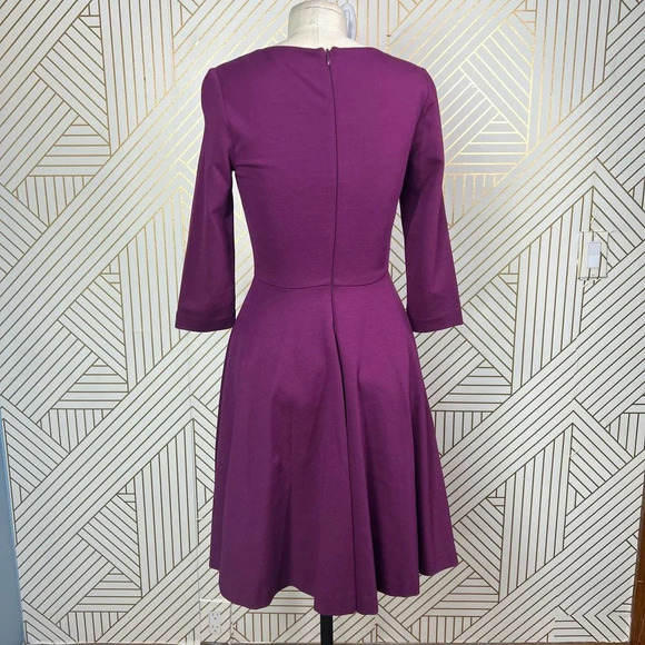 Boden Irene Fit & Flare 3/4 Sleeve Cotton Dress in Purple Size US 2R - Picture 8 of 12